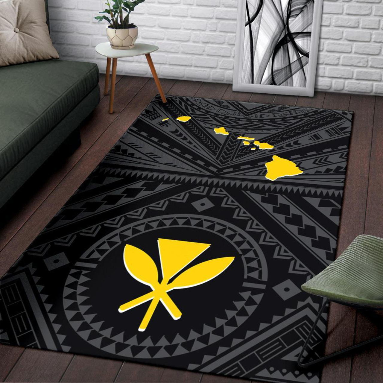 Hawaii Area Rug - Hawaii Kanaka Maoli And Map ( Black) Polynesian 3