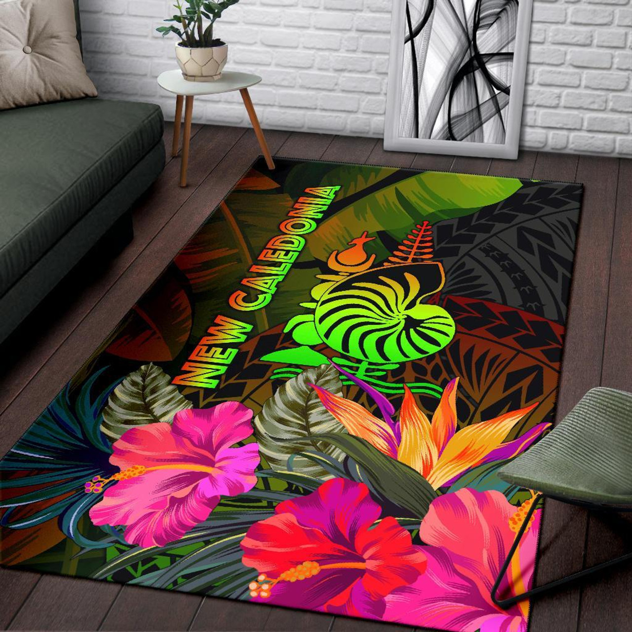 New Caledonia Polynesian Area Rug - Hibiscus and Banana Leaves Polynesian 3