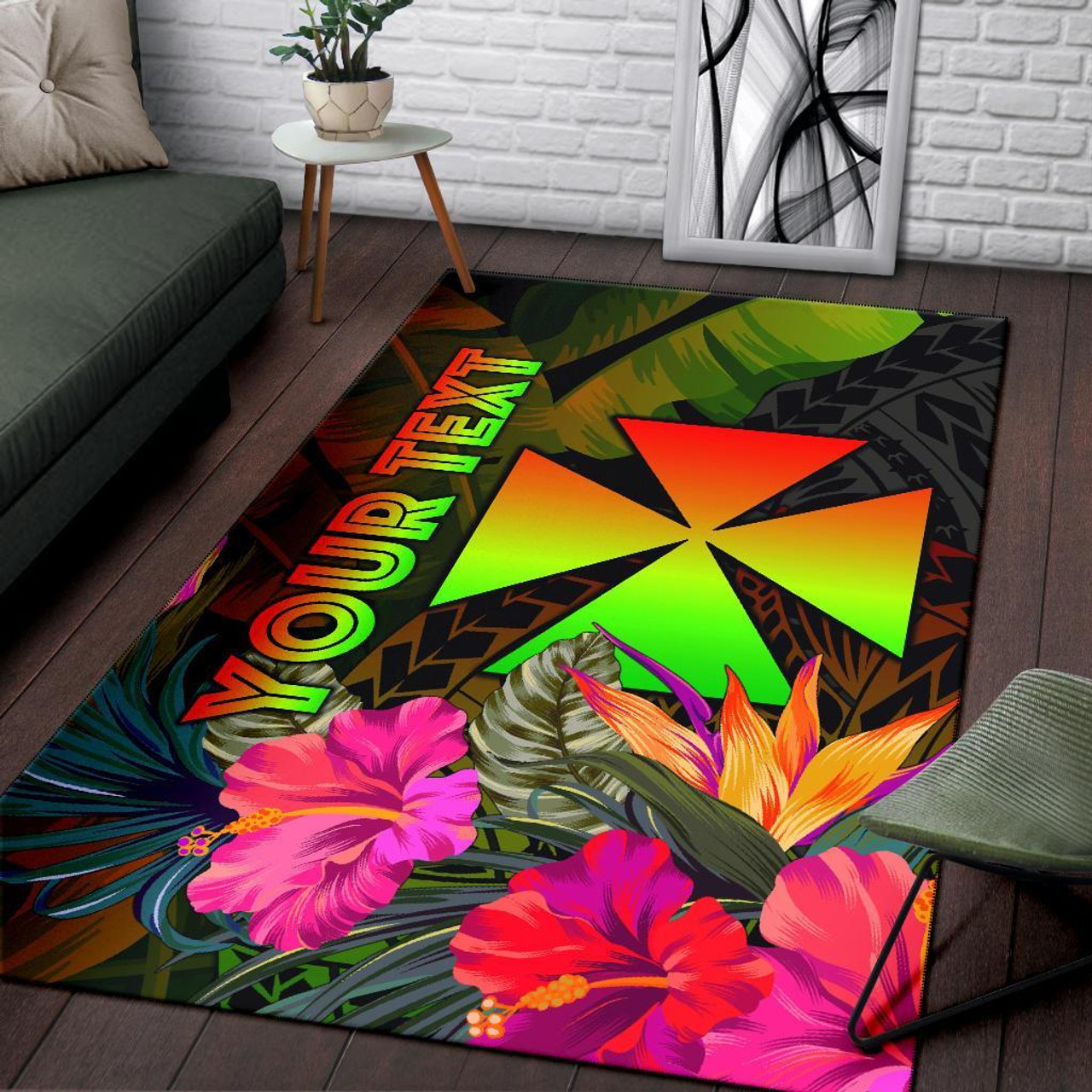 Wallis and Futuna Polynesian Personalised Area Rug - Hibiscus and Banana Leaves Polynesian 3