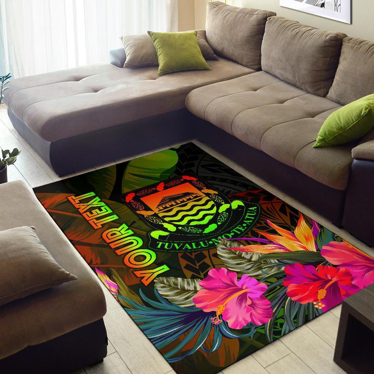 Tuvalu Polynesian Personalised Area Rug - Hibiscus and Banana Leaves Polynesian 2