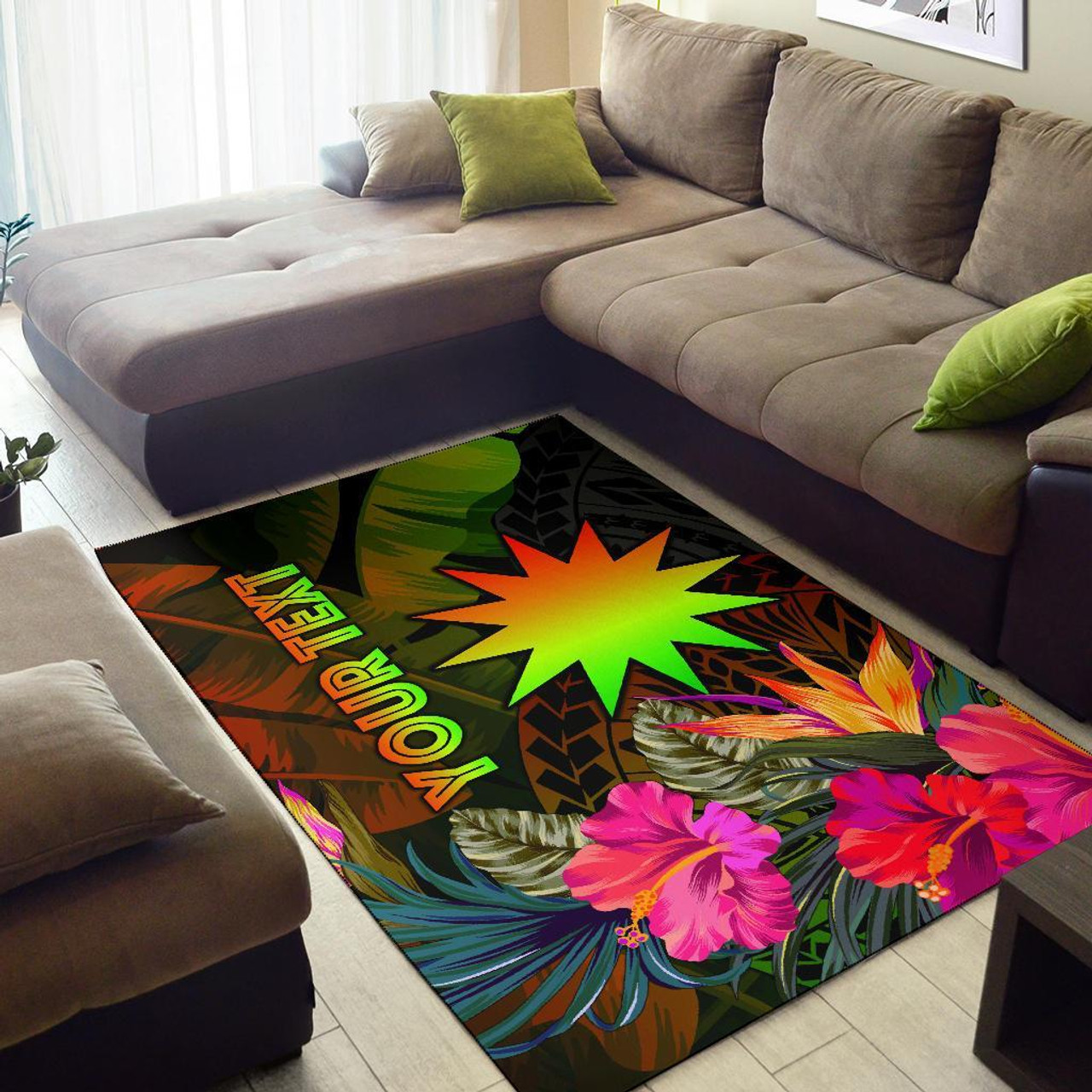 Nauru Polynesian Personalised Area Rug - Hibiscus and Banana Leaves Polynesian 2