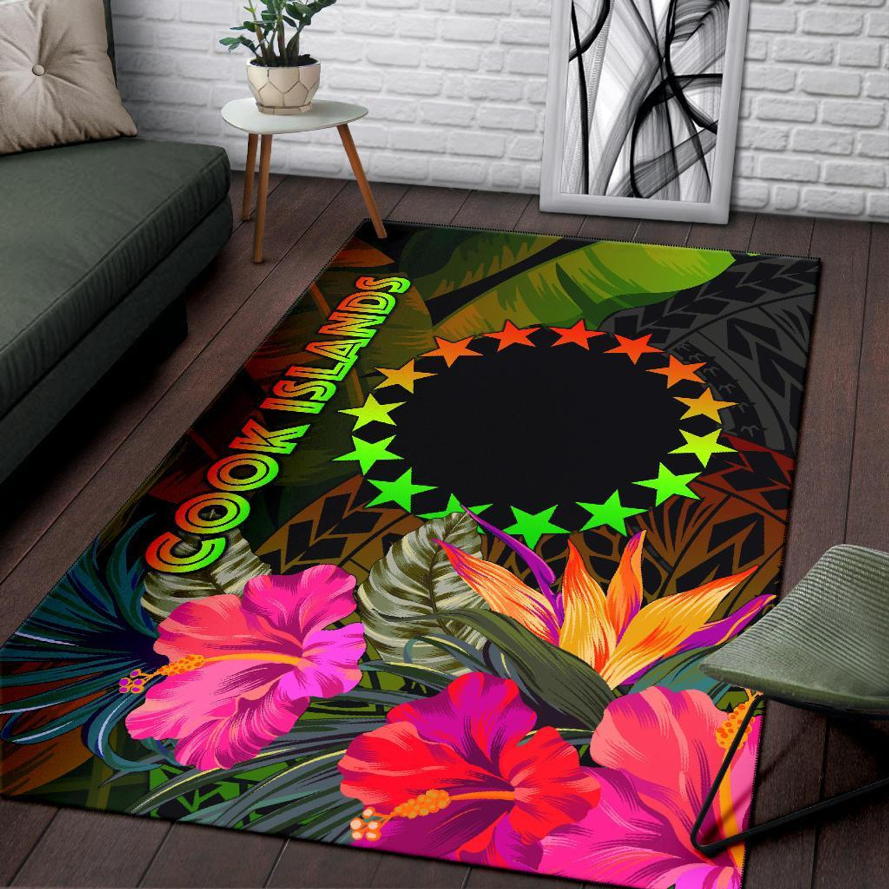 Cook Islands Polynesian Area Rug - Hibiscus and Banana Leaves Polynesian 3