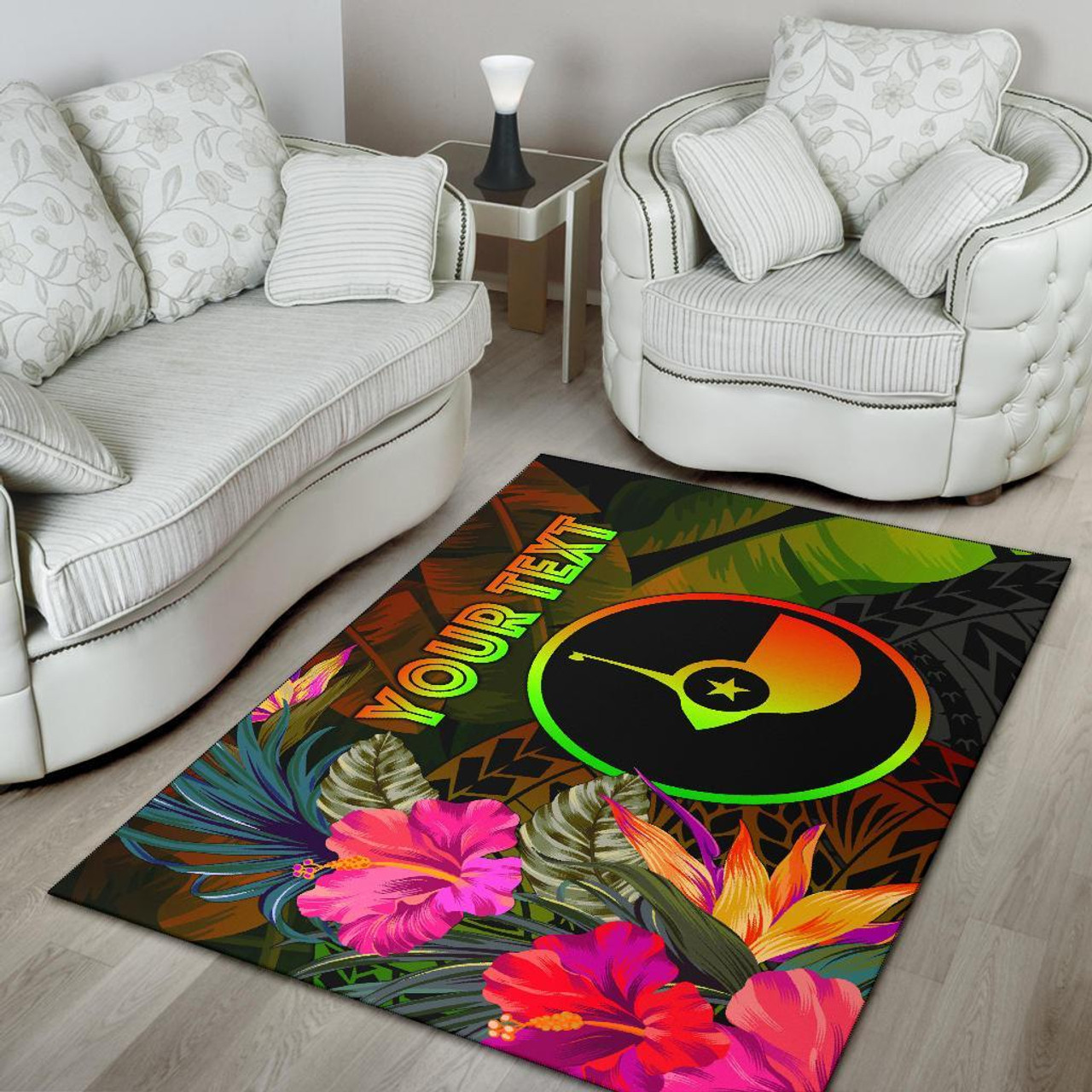 YAP Polynesian Personalised Area Rug - Hibiscus and Banana Leaves Polynesian 4