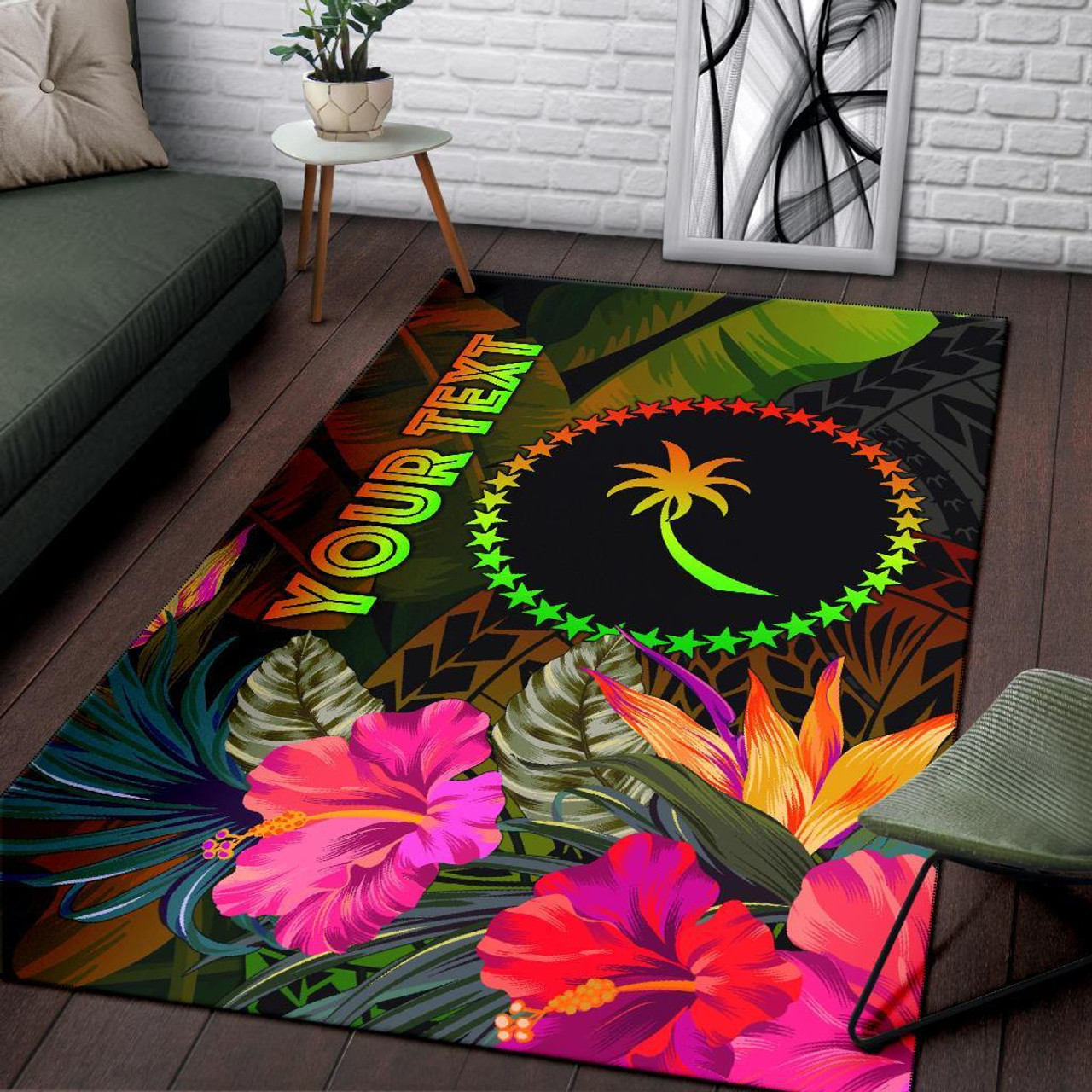 Chuuk Polynesian Personalised Area Rug - Hibiscus and Banana Leaves Polynesian 3