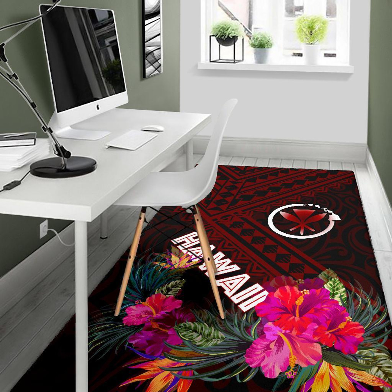 Hawaii Area Rug - Kanaka Maoli With Hibiscus On Polynesian Patterns (RED) Polynesian 5