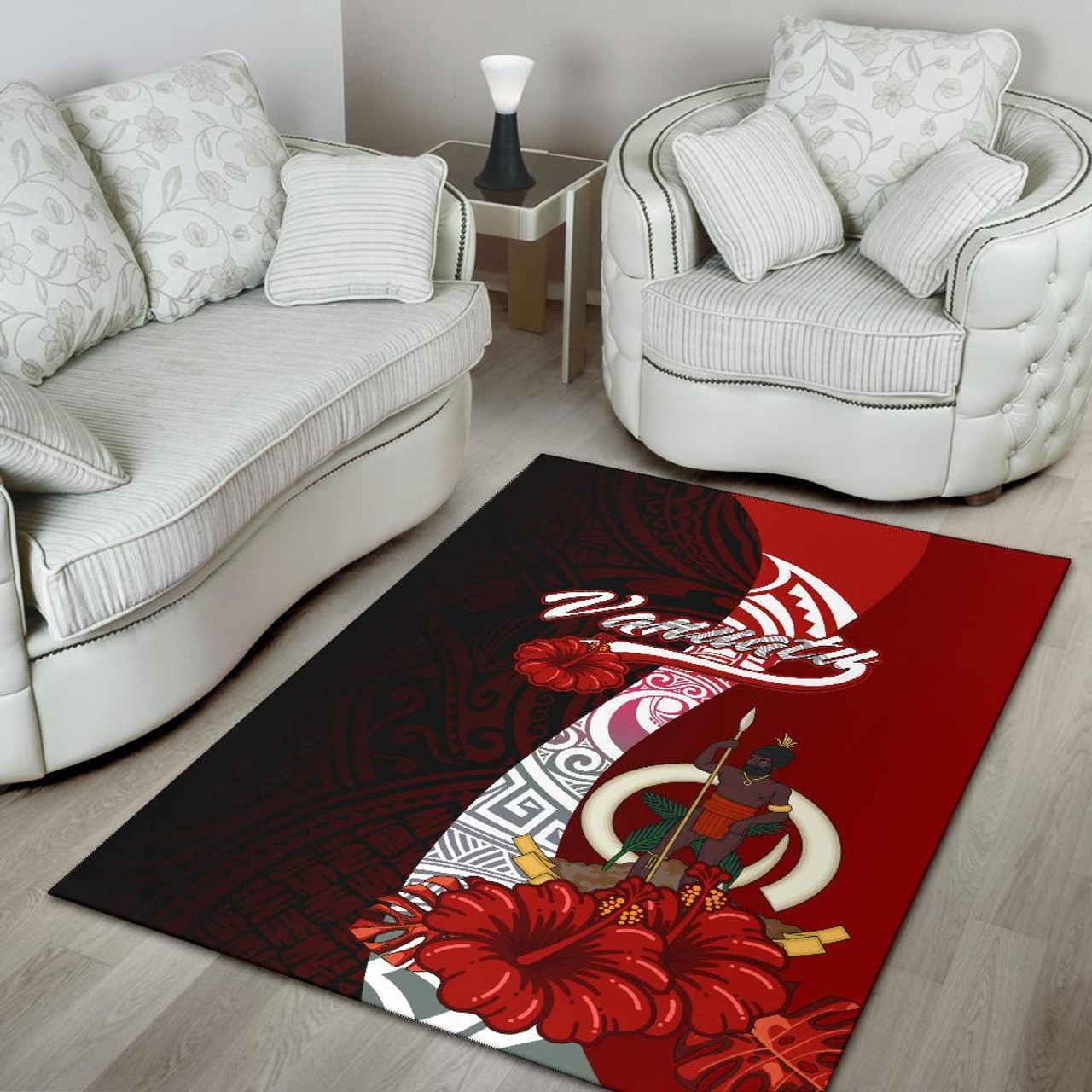 Vanuatu Polynesian Area Rug - Coat Of Arm With Hibiscus Polynesian 4