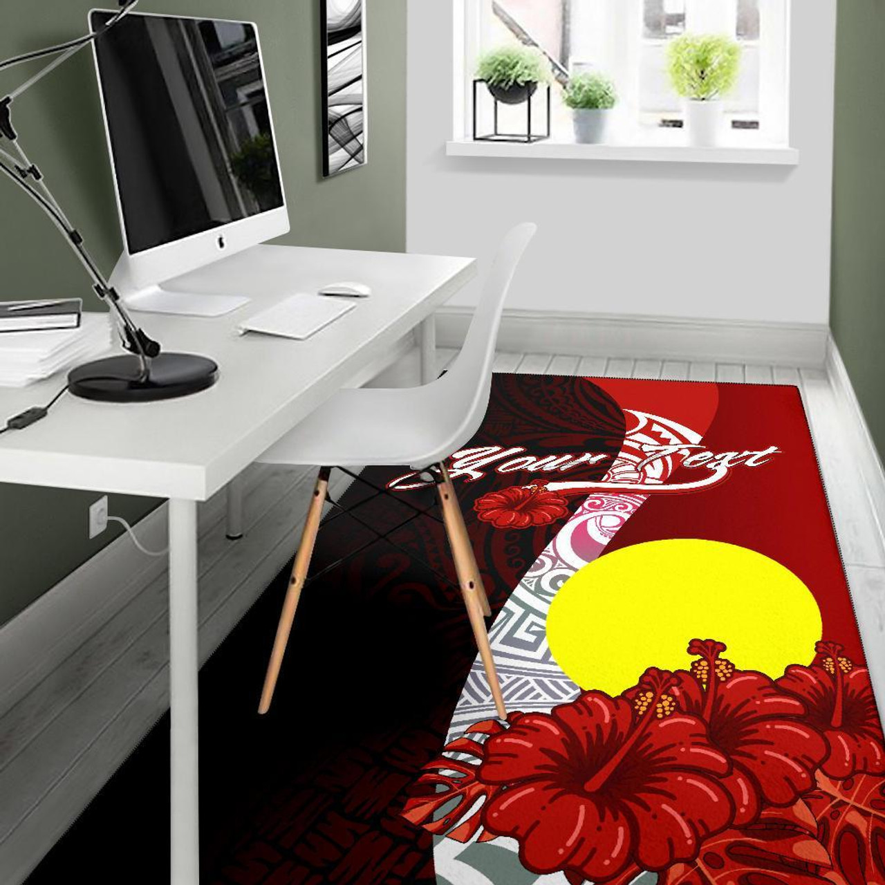 Palau Polynesian Custom Personalised Area Rug - Coat Of Arm With Hibiscus Polynesian 5