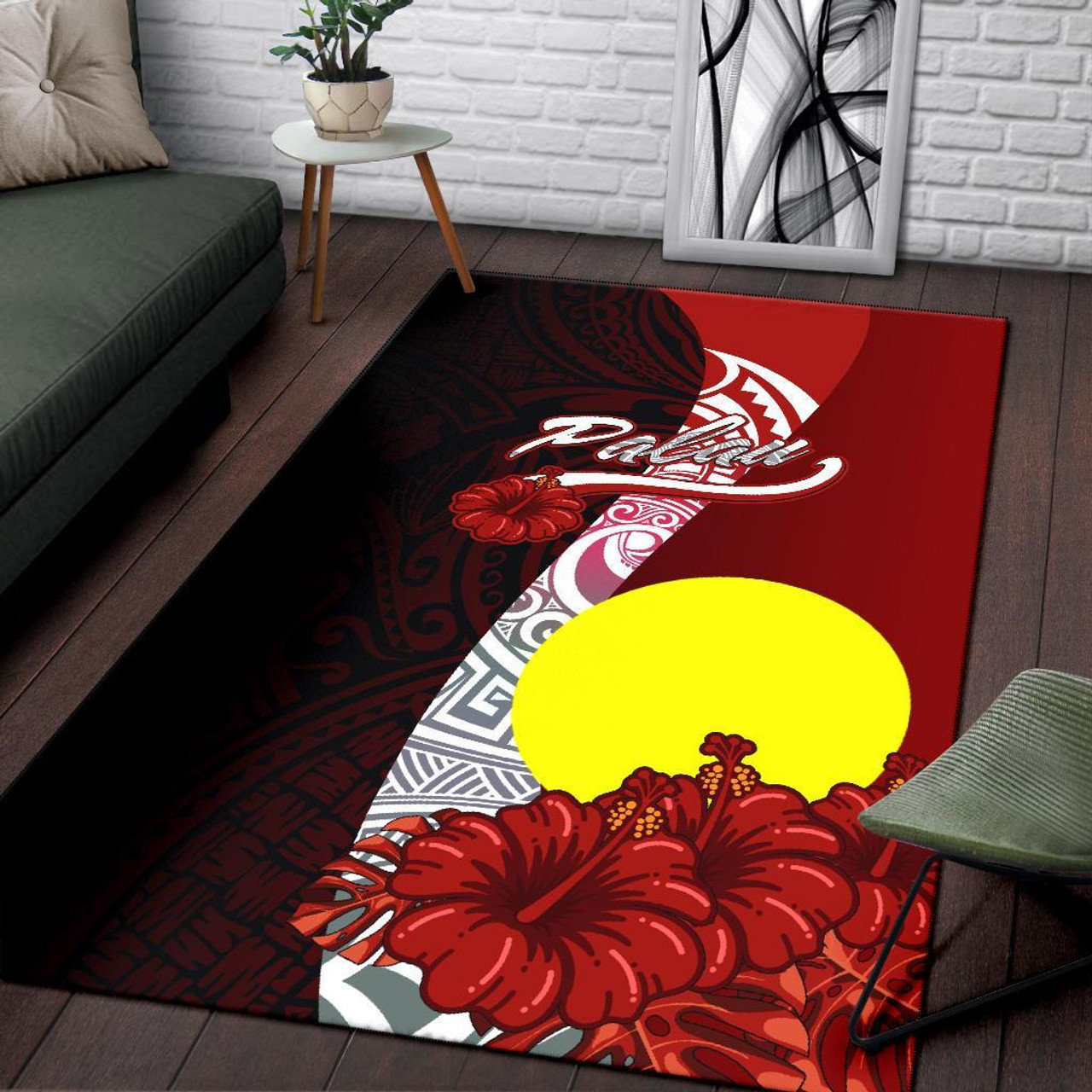 Palau Polynesian Area Rug - Coat Of Arm With Hibiscus Polynesian 3