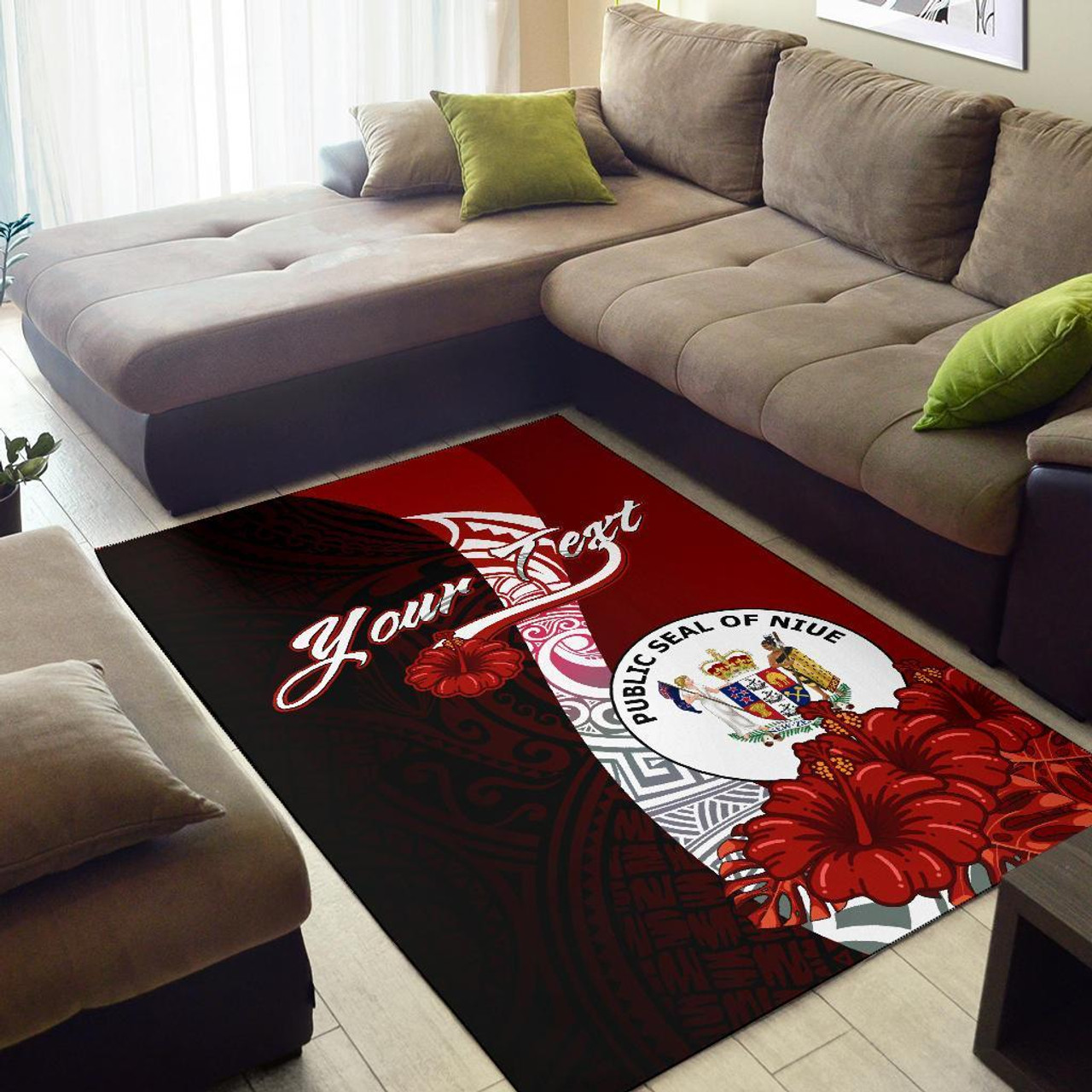 Niue Polynesian Custom Personalised Area Rug - Coat Of Arm With Hibiscus Polynesian 2