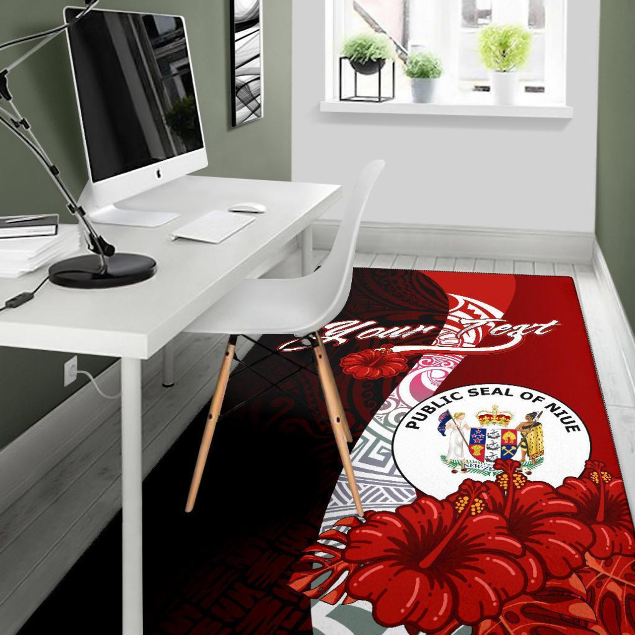 Niue Polynesian Custom Personalised Area Rug - Coat Of Arm With Hibiscus Polynesian 5