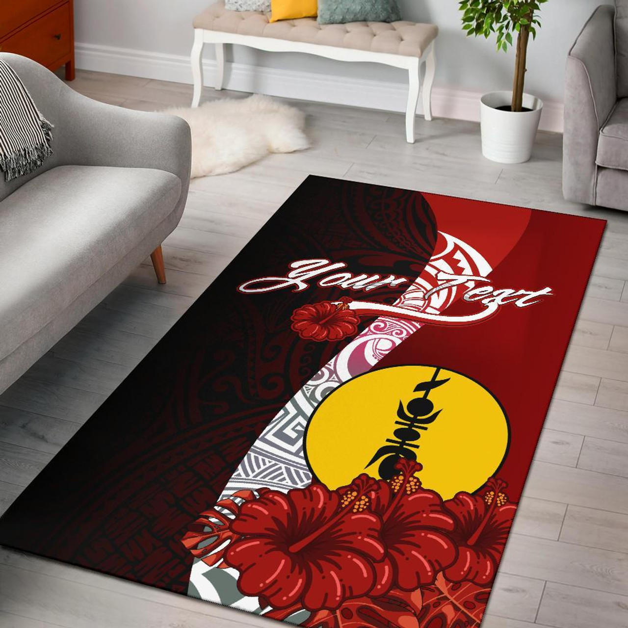 New Caledonia Polynesian Custom Personalised Area Rug - Coat Of Arm With Hibiscus Polynesian 1