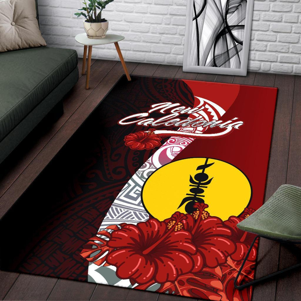 New Caledonia Polynesian Area Rug - Coat Of Arm With Hibiscus Polynesian 3