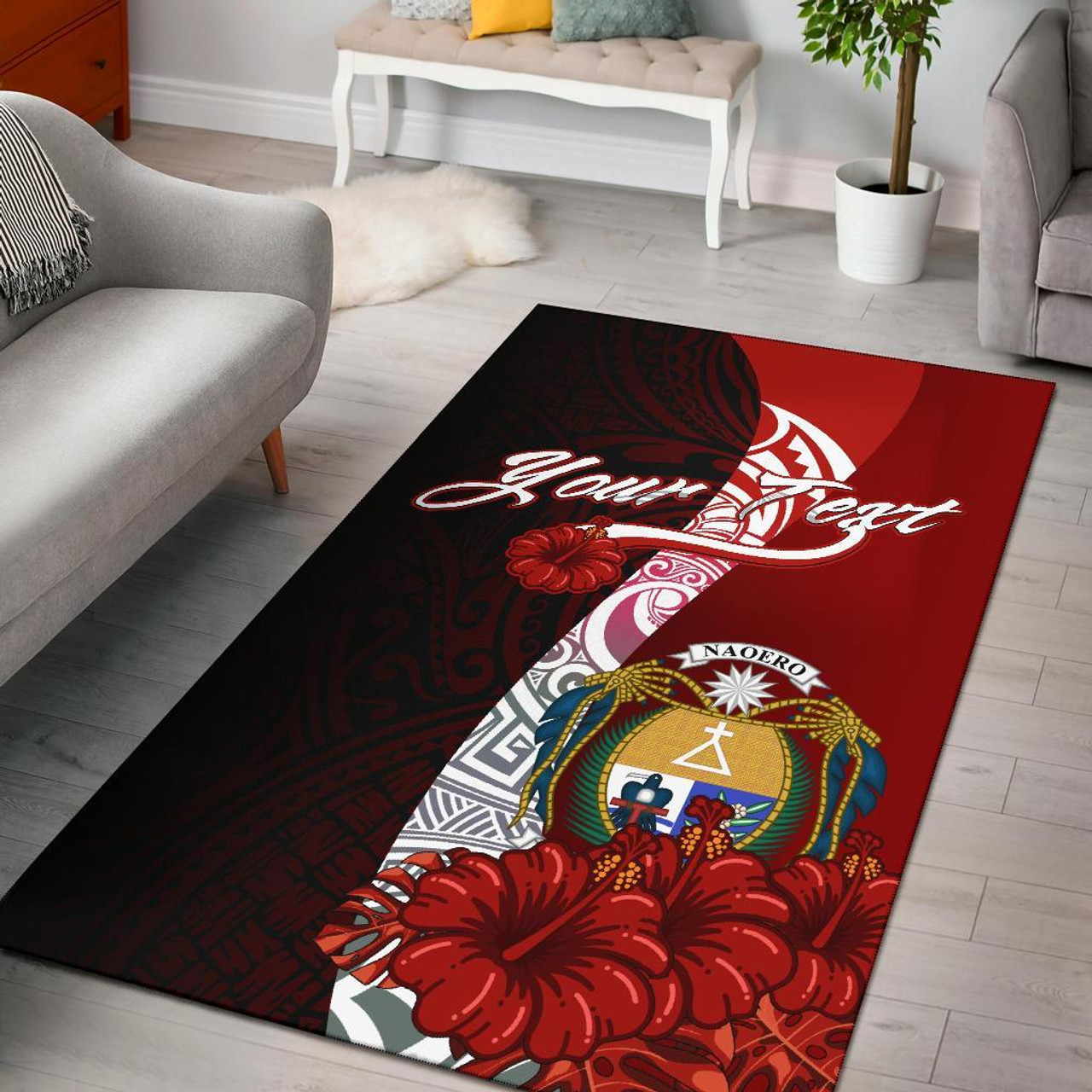 Nauru Polynesian Custom Personalised Area Rug - Coat Of Arm With Hibiscus Polynesian 1