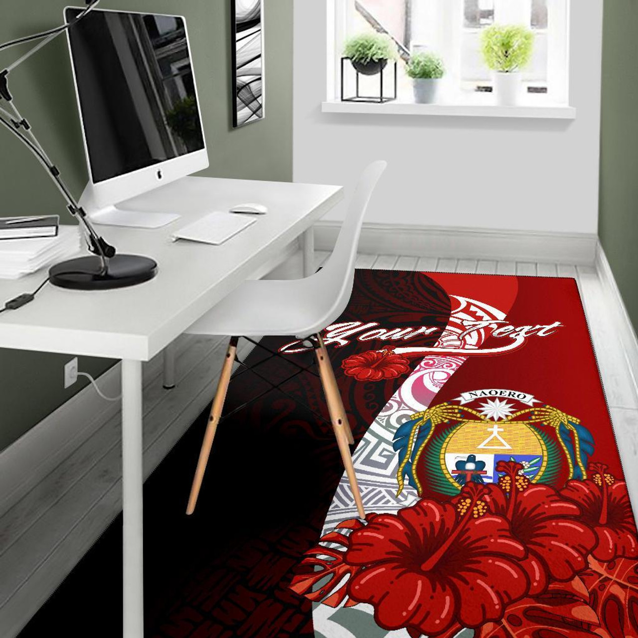 Nauru Polynesian Custom Personalised Area Rug - Coat Of Arm With Hibiscus Polynesian 5