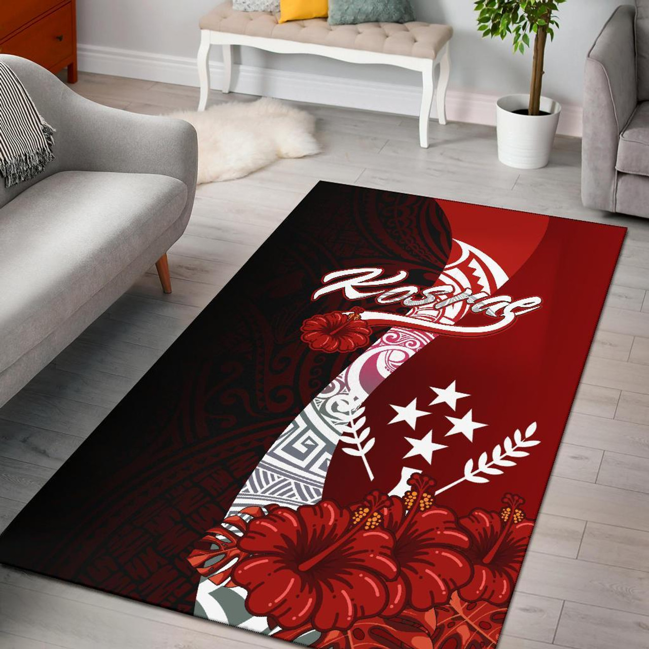 Kosrae Polynesian Area Rug - Coat Of Arm With Hibiscus Polynesian 1