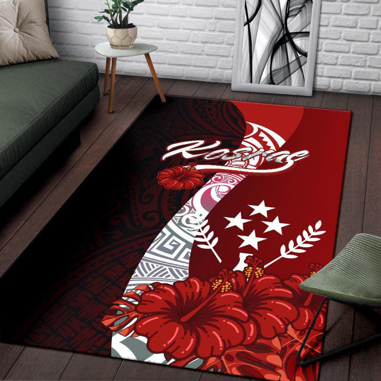 Kosrae Polynesian Area Rug - Coat Of Arm With Hibiscus Polynesian 3