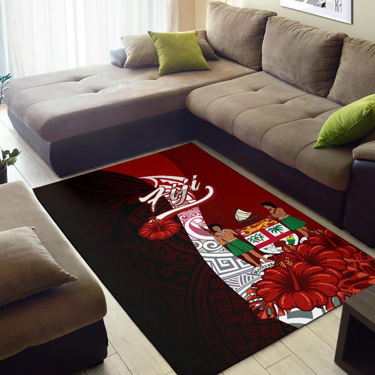 Fiji Polynesian Area Rug - Coat Of Arm With Hibiscus Polynesian 2