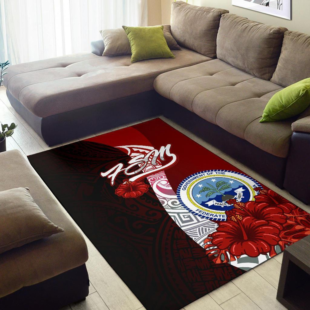 Federated States Of Micronesia Polynesian Area Rug - Coat Of Arm With Hibiscus Polynesian 2