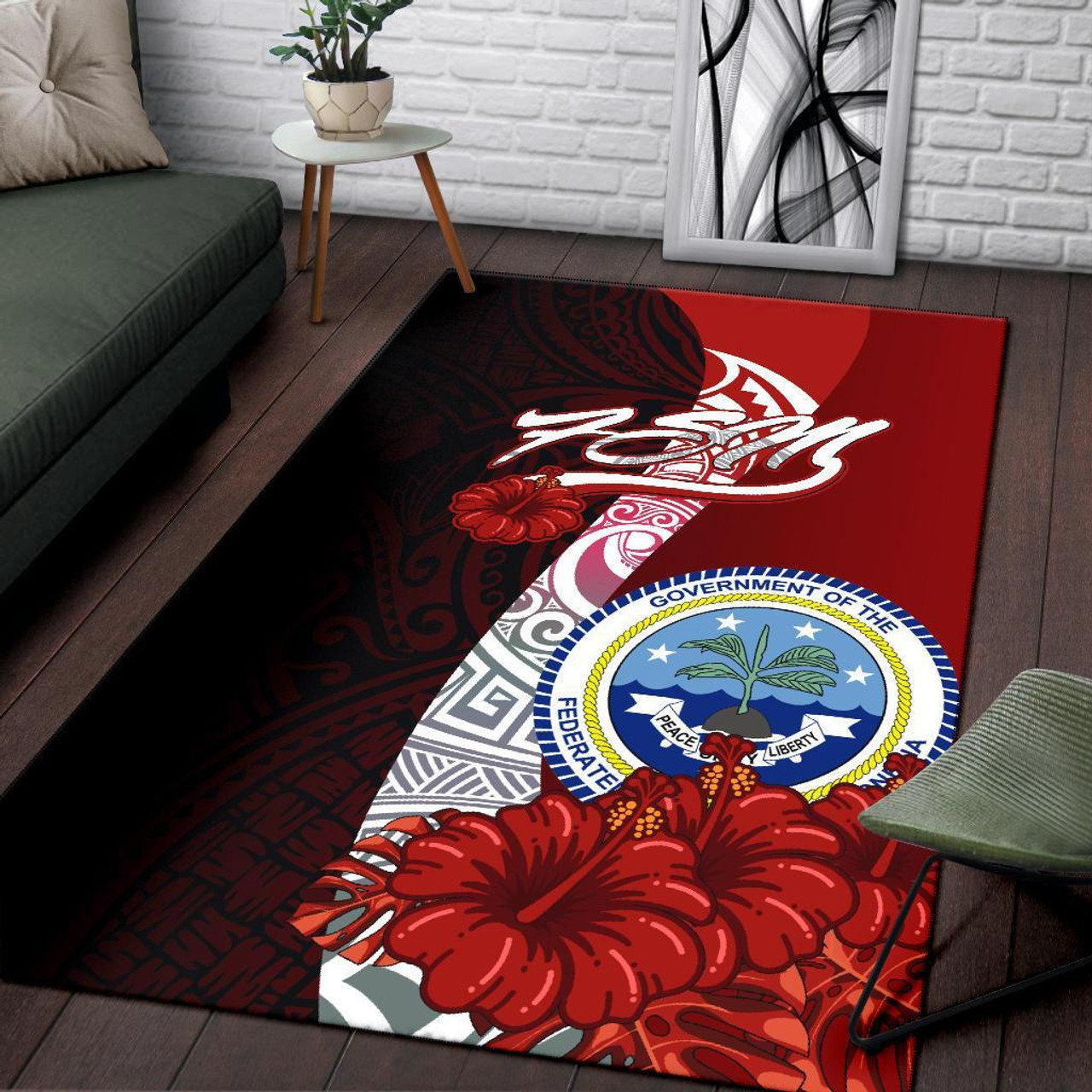 Federated States Of Micronesia Polynesian Area Rug - Coat Of Arm With Hibiscus Polynesian 3