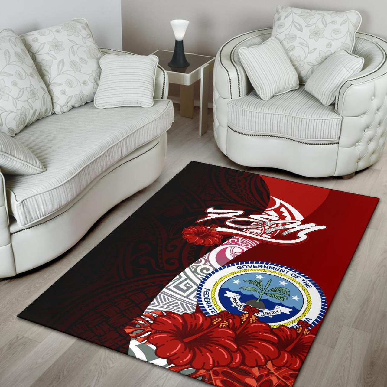 Federated States Of Micronesia Polynesian Area Rug - Coat Of Arm With Hibiscus Polynesian 4