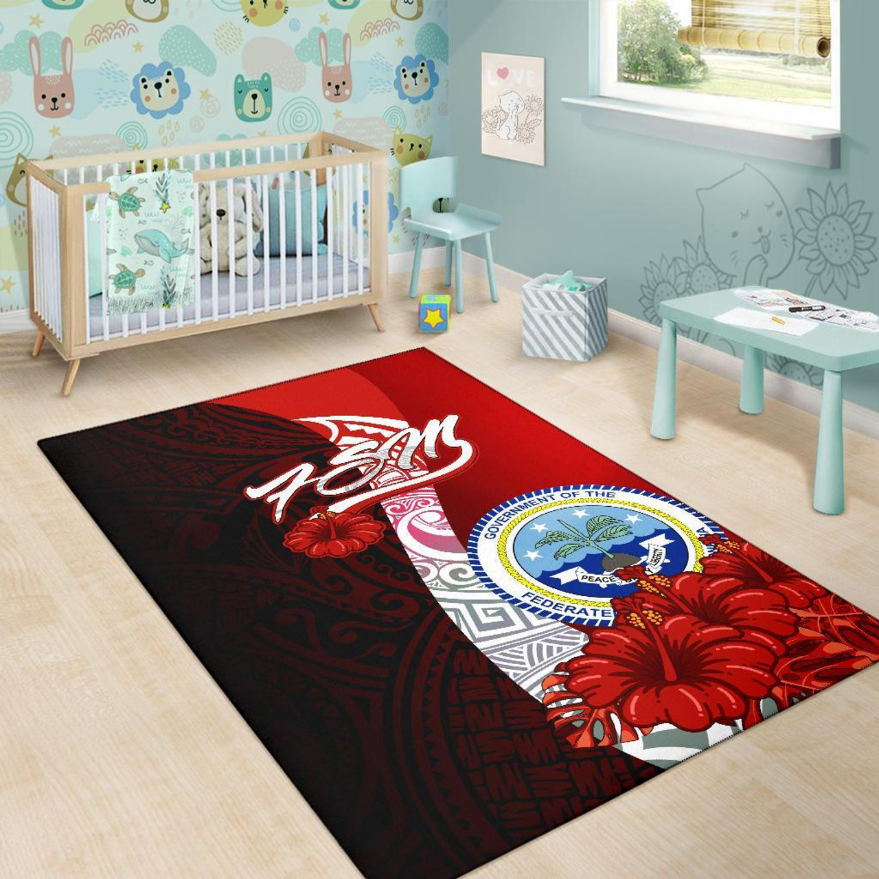 Federated States Of Micronesia Polynesian Area Rug - Coat Of Arm With Hibiscus Polynesian 6