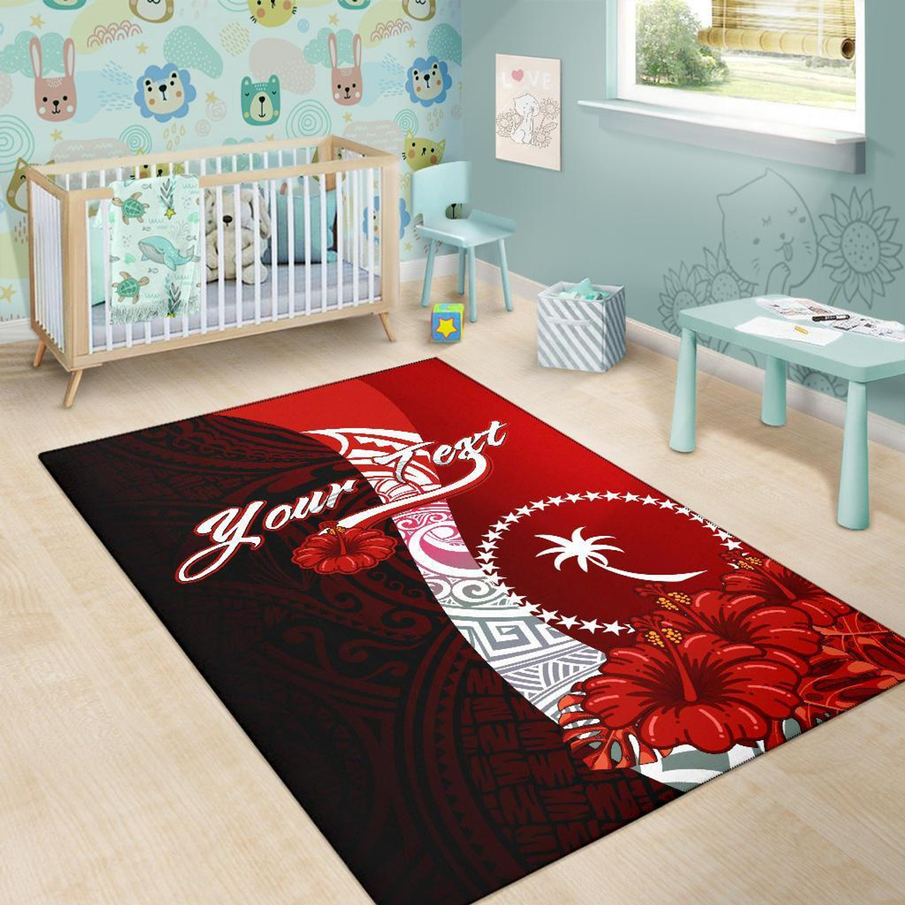 Chuuk Polynesian Custom Personalised Area Rug - Coat Of Arm With Hibiscus Polynesian 6