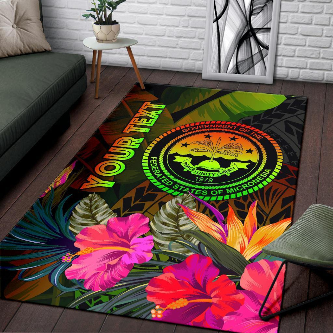 Federated States of Micronesia Polynesian Personalised Area Rug - Hibiscus and Banana Leaves Polynesian 3