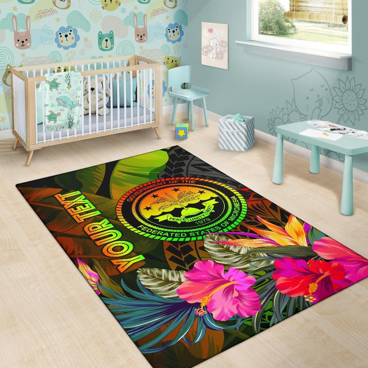 Federated States of Micronesia Polynesian Personalised Area Rug - Hibiscus and Banana Leaves Polynesian 6