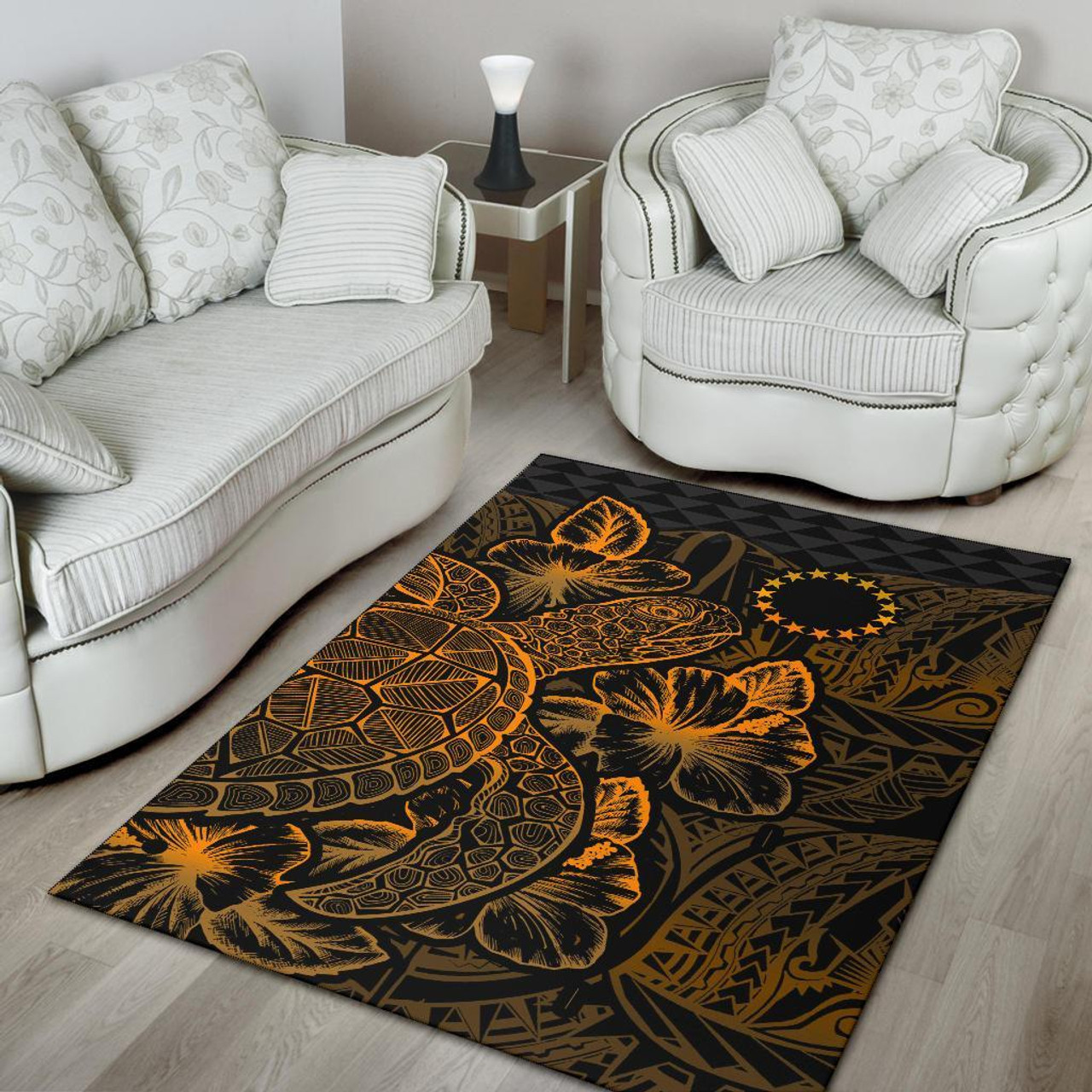 Cook Islands Area Rugs Turtle Hibiscus Gold Polynesian 4