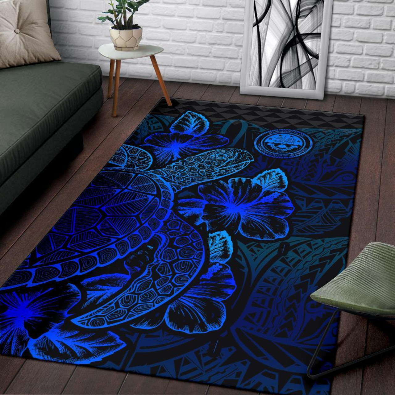 Federated States Of Micronesia Area Rugs Turtle Hibiscus Blue Polynesian 3