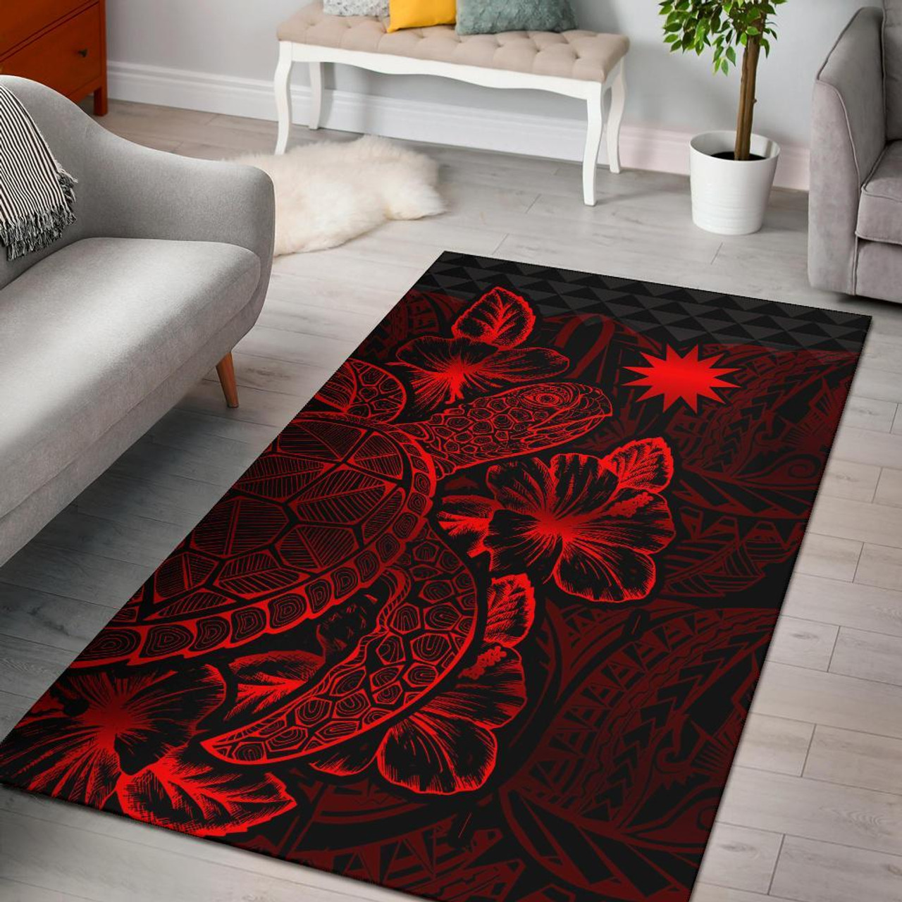 Nauru Area Rugs Turtle Hibiscus Red Polynesian 1