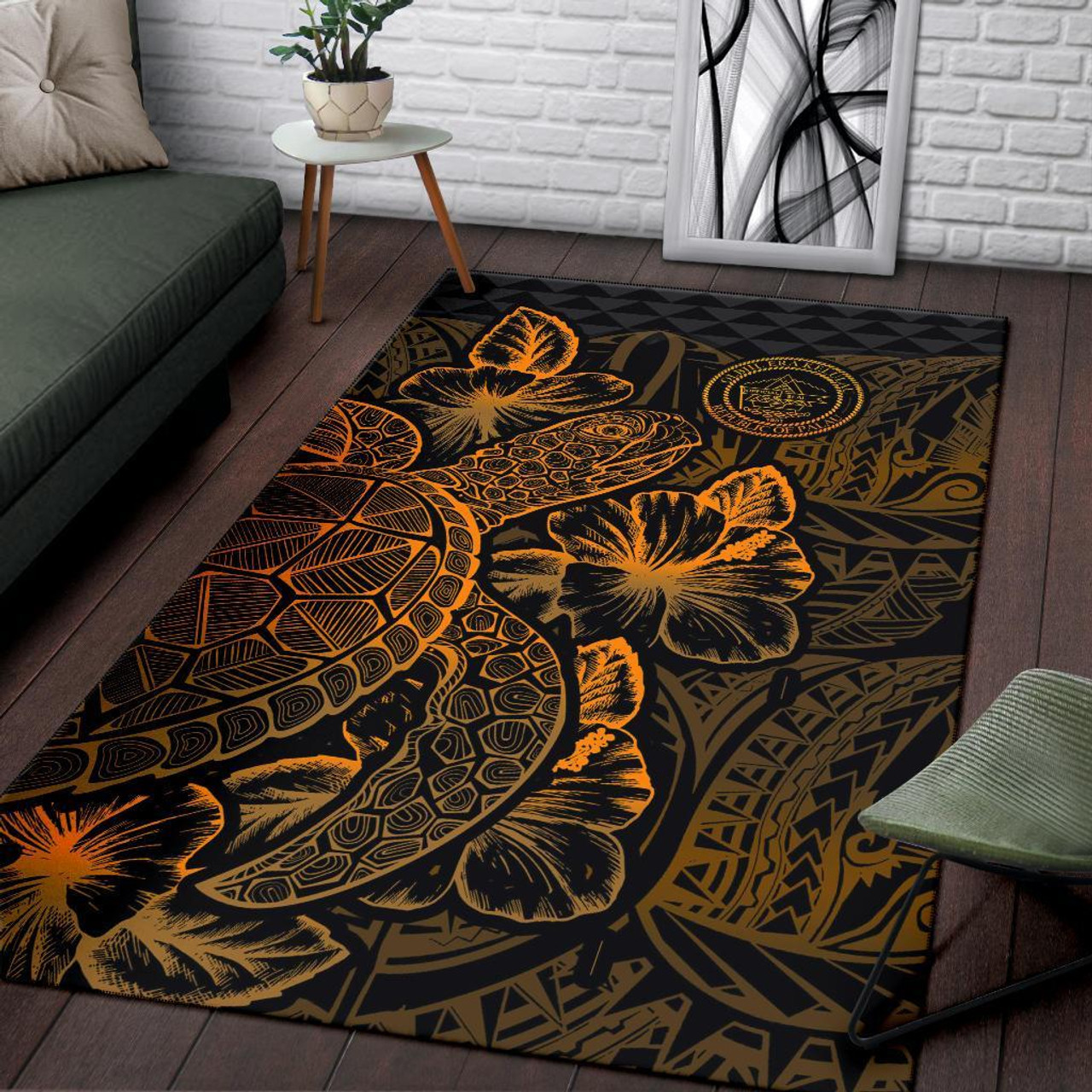 Palau Area Rugs Turtle Hibiscus Gold Polynesian 3