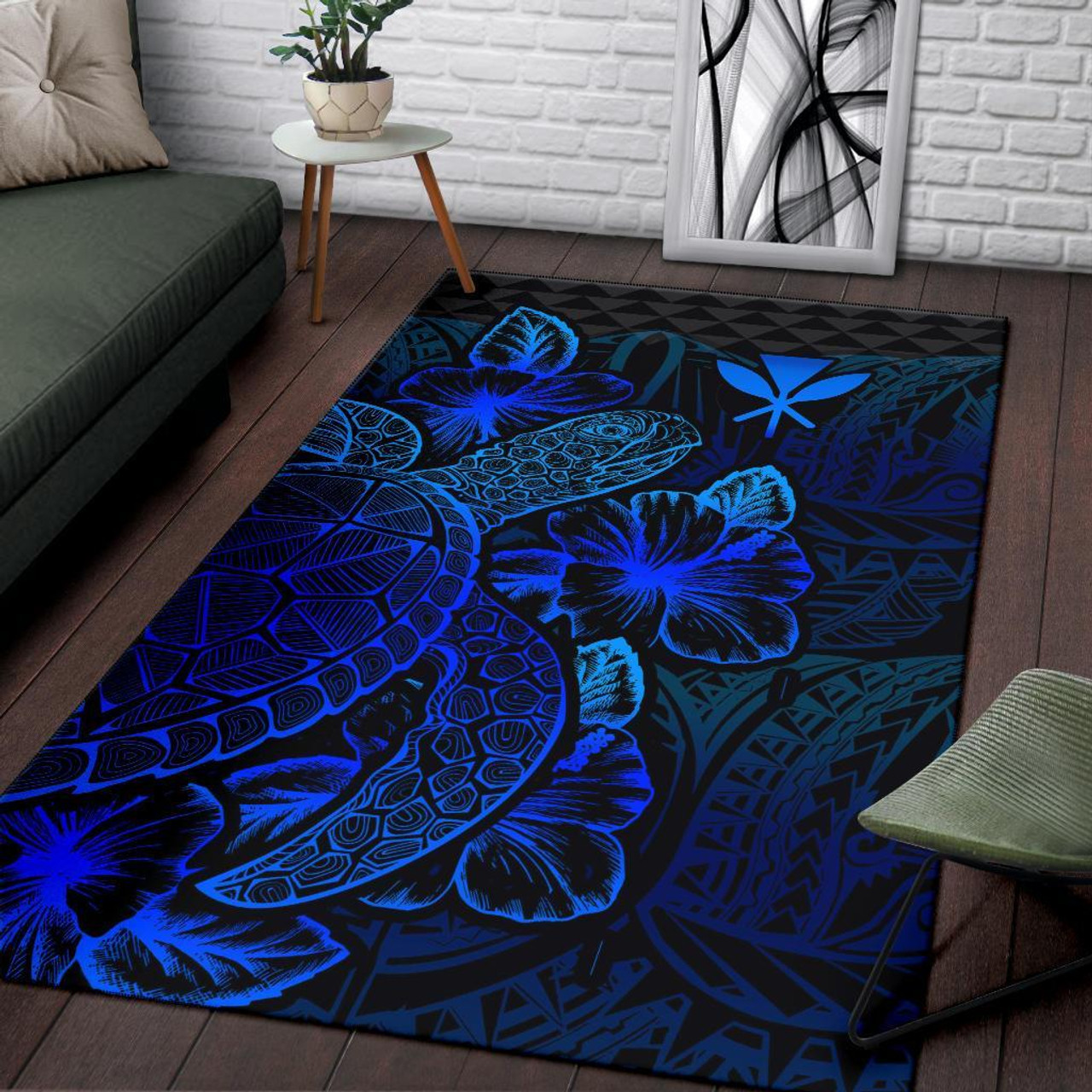 Polynesian Hawaii Area Rugs Turtle Hibiscus Blue Polynesian 3