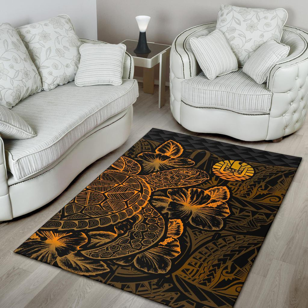 Tahiti Area Rugs Turtle Hibiscus Gold Polynesian 4