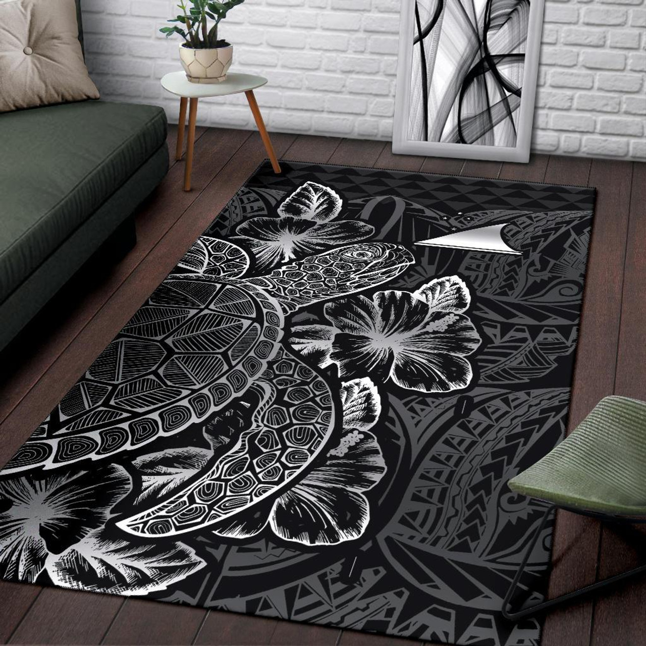 Tokelau Area Rugs Turtle Hibiscus Black Polynesian 3