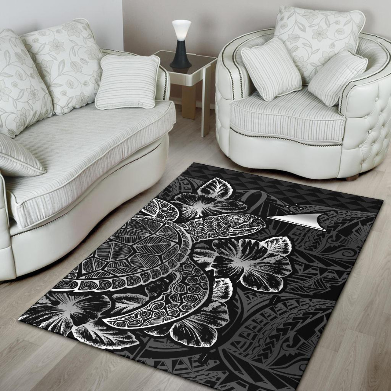 Tokelau Area Rugs Turtle Hibiscus Black Polynesian 4