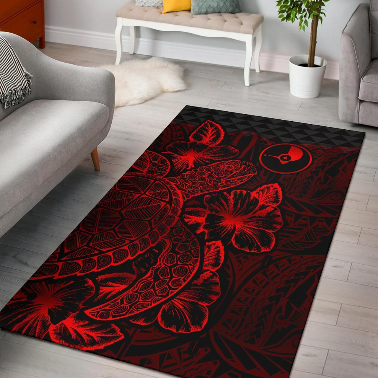 Yap Area Rugs Turtle Hibiscus Red Polynesian 1