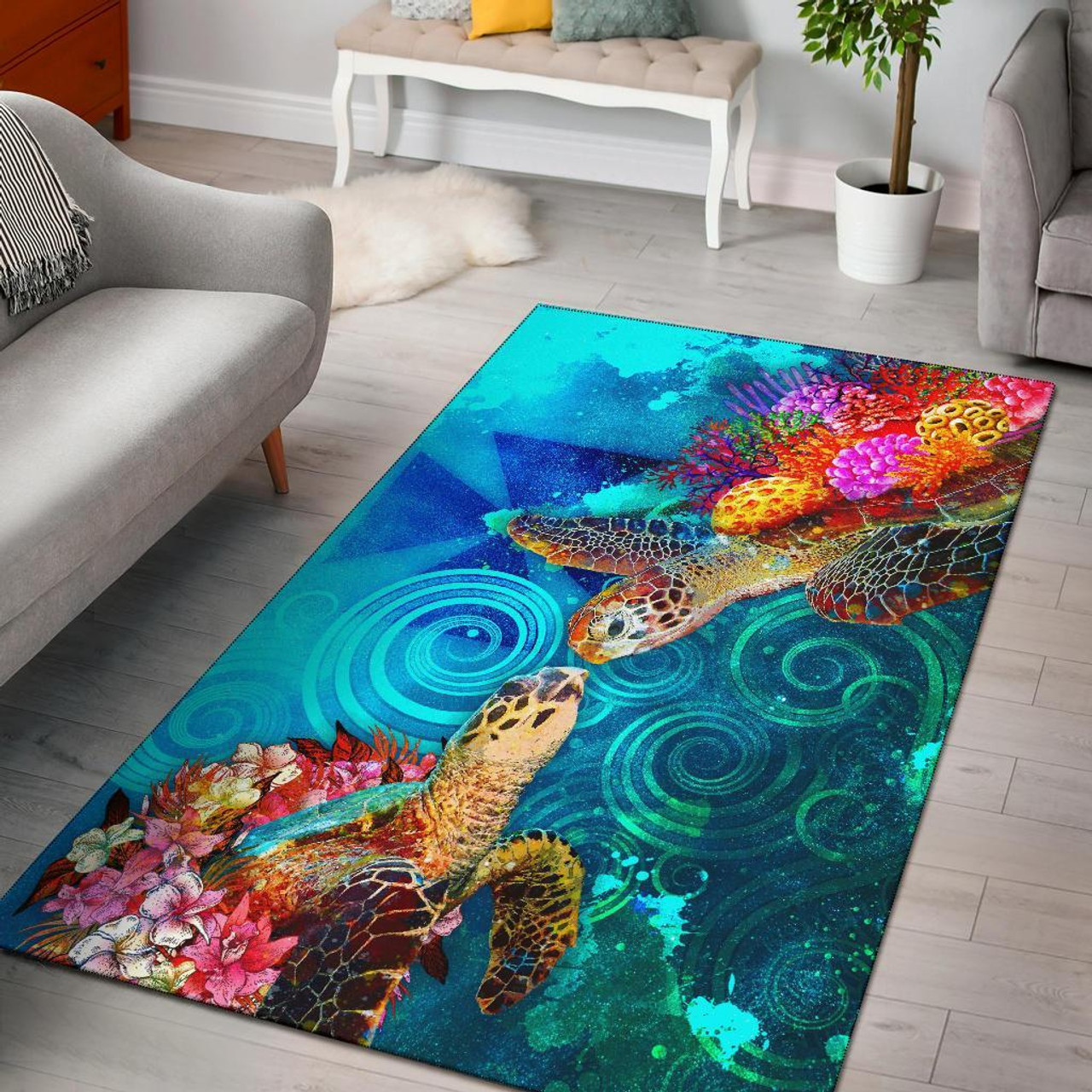 Wallis and Futuna Area Rug - Sea Turtle Coral Treasure Polynesian 1