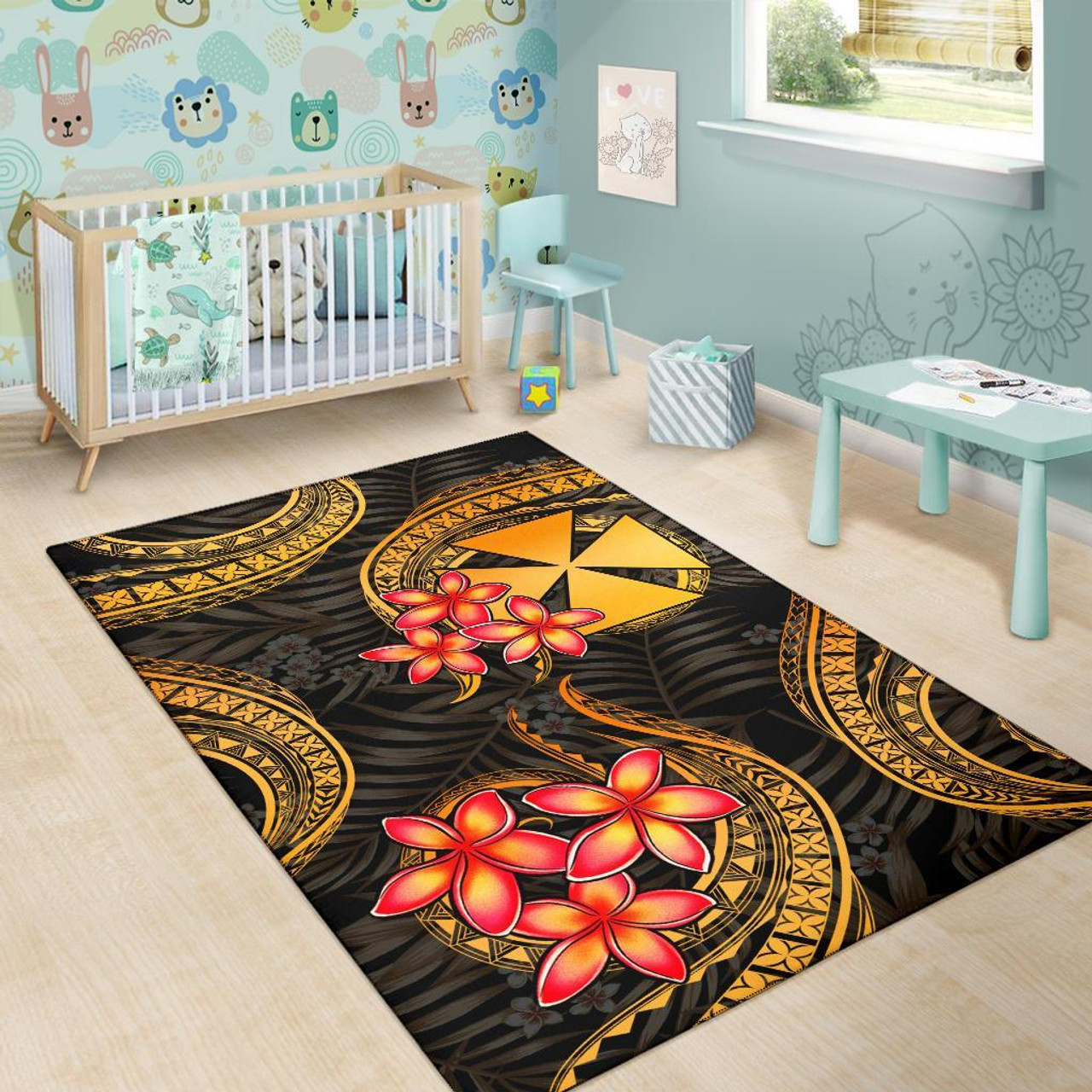 Wallis and Futuna Polynesian Area Rug - Gold Plumeria Polynesian 6