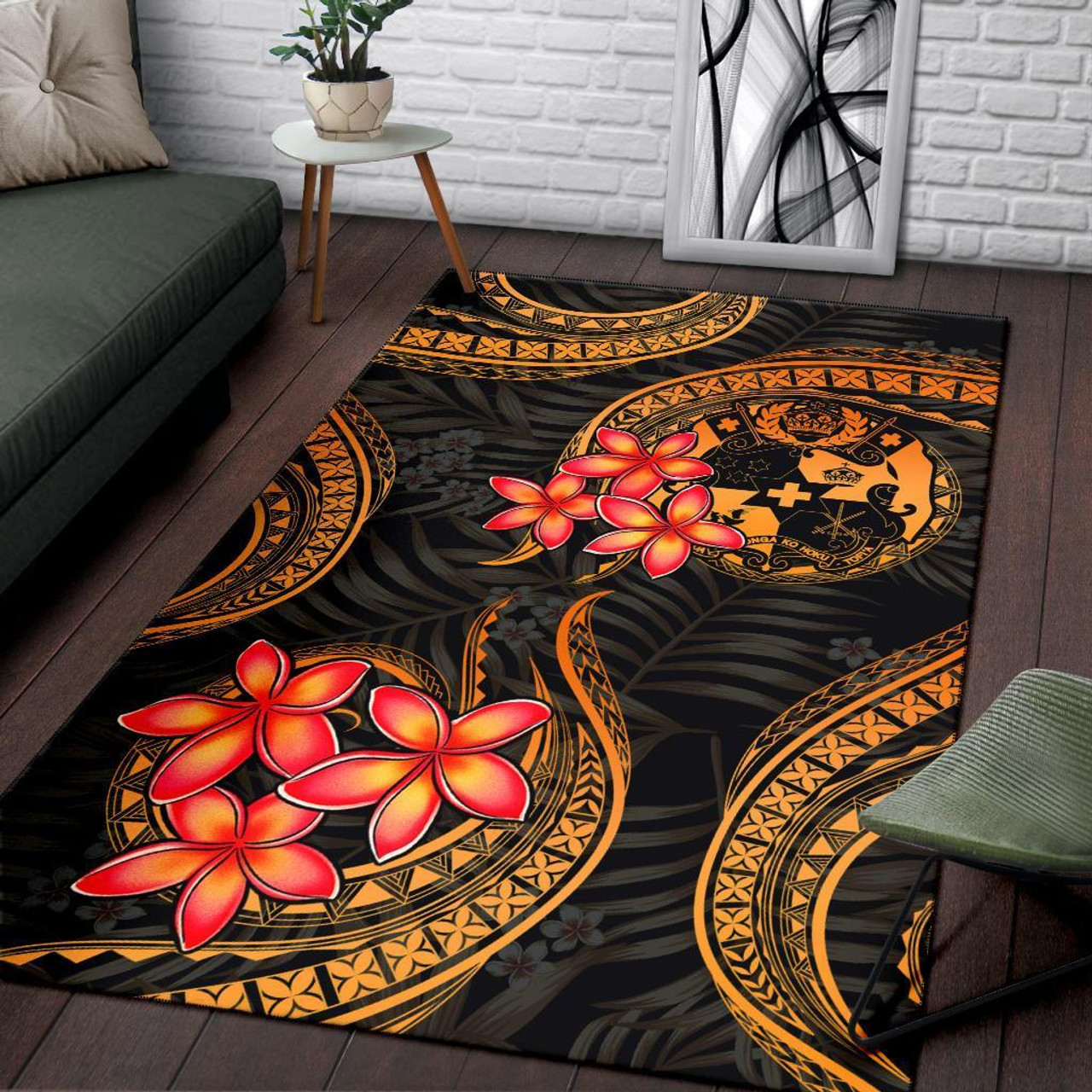 Tonga Polynesian Area Rug - Gold Plumeria Polynesian 3