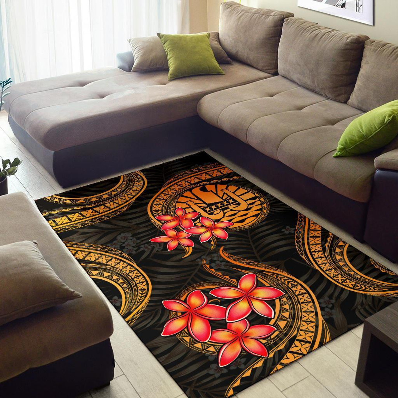 Tahiti Polynesian Area Rug - Gold Plumeria Polynesian 2