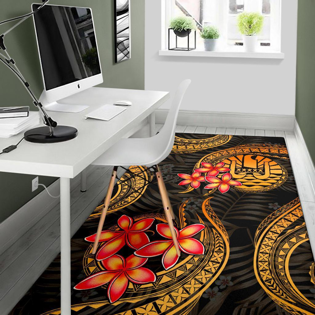 Tahiti Polynesian Area Rug - Gold Plumeria Polynesian 5