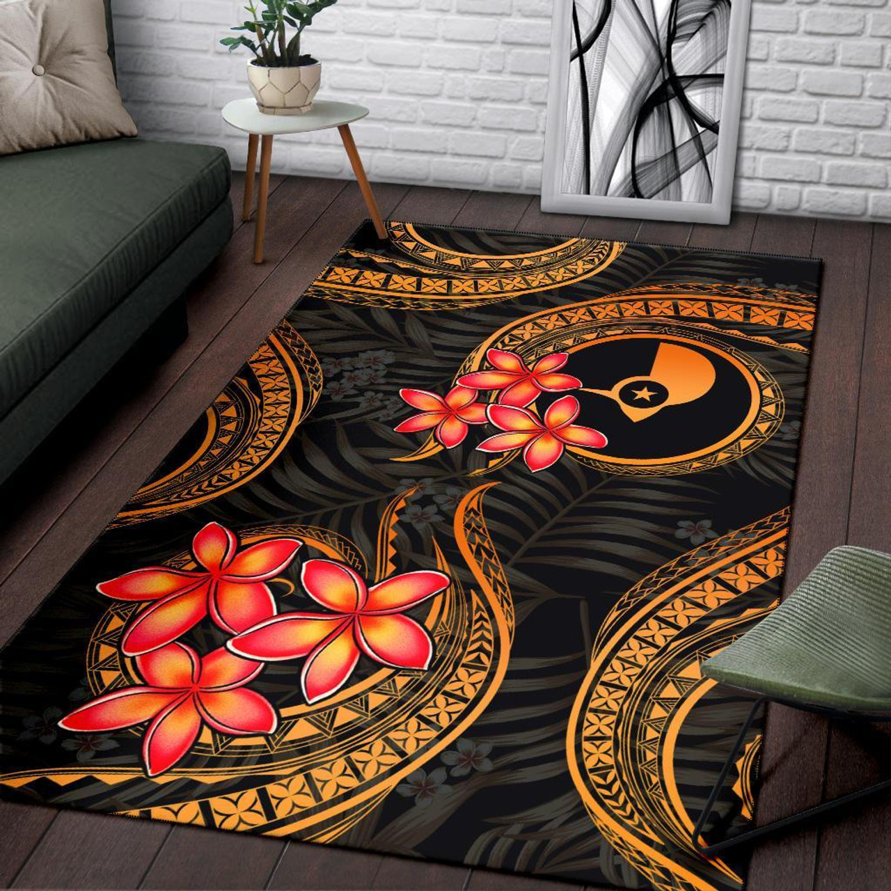 Yap Micronesian Area Rug - Gold Plumeria Polynesian 3