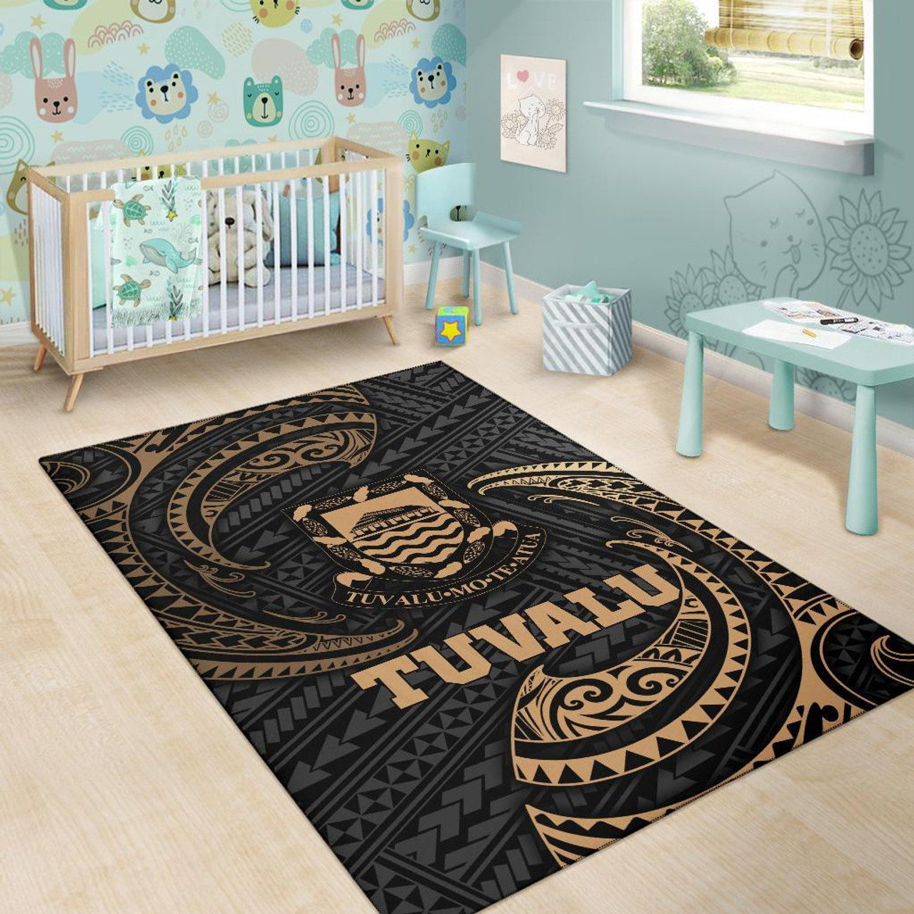 Tuvalu Polynesian Area Rug - Gold Tribal Wave Polynesian 6