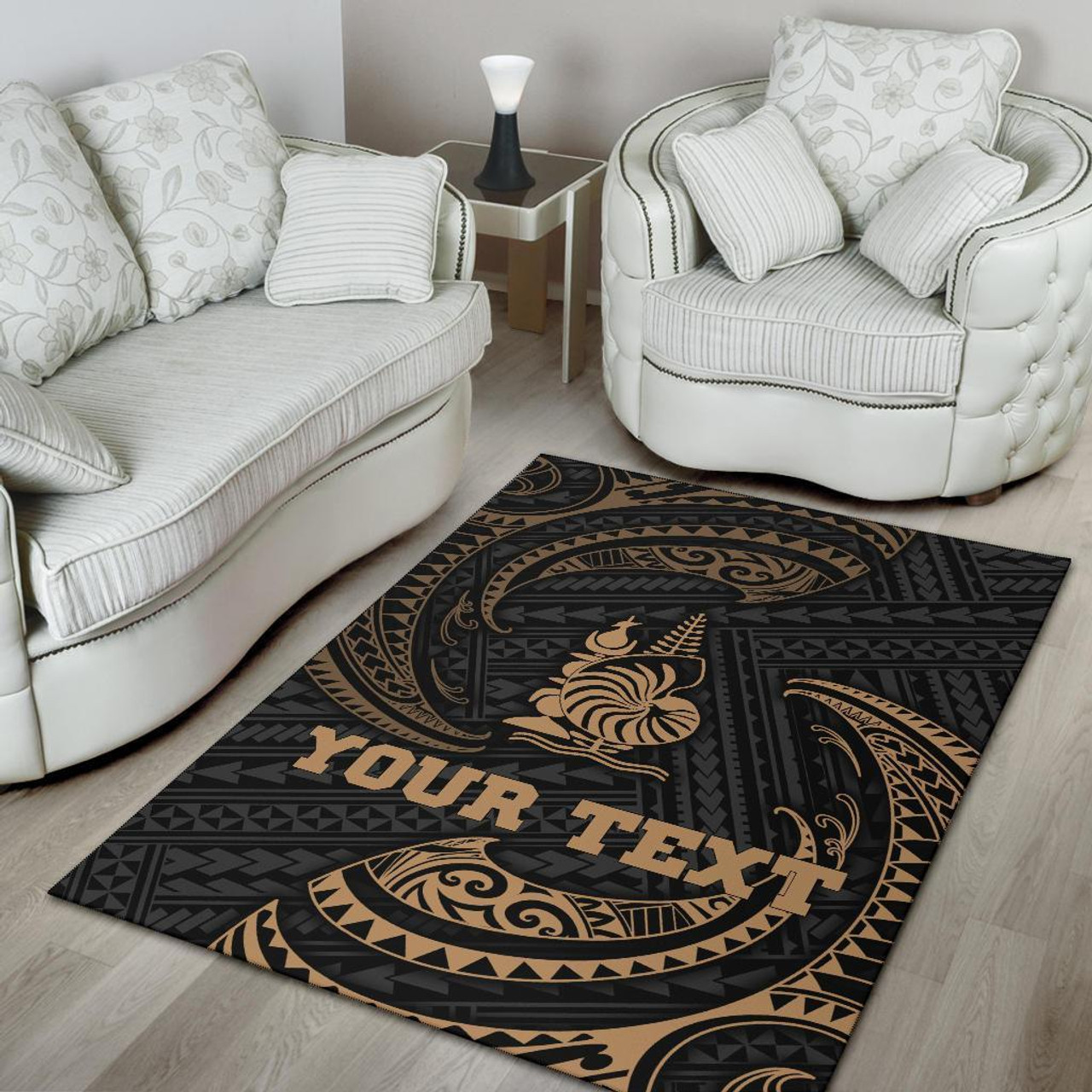 New Caledonia Polynesian Custom Personalised Area Rug - Gold Tribal Wave Polynesian 4