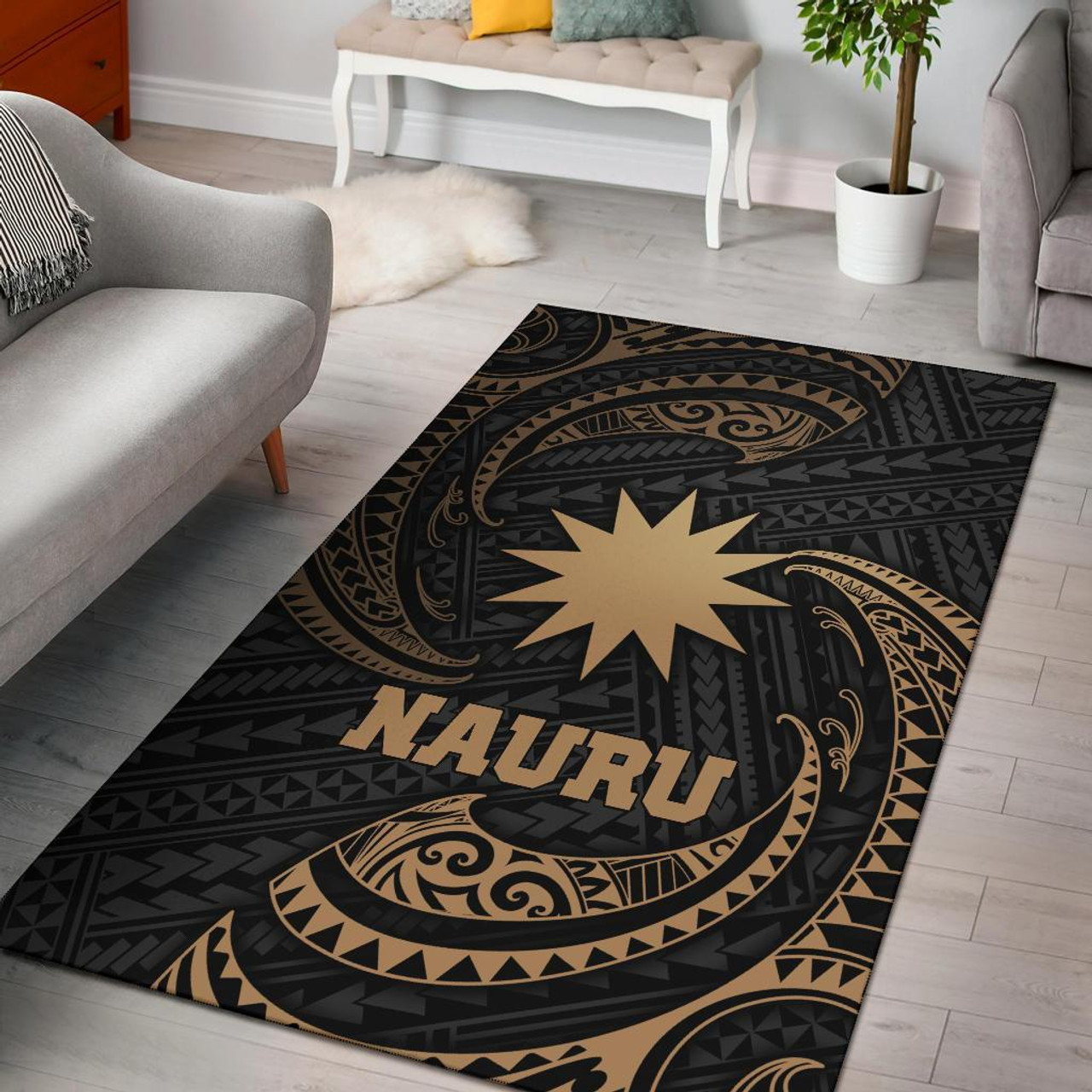 Nauru Polynesian Area Rug - Gold Tribal Wave Polynesian 1