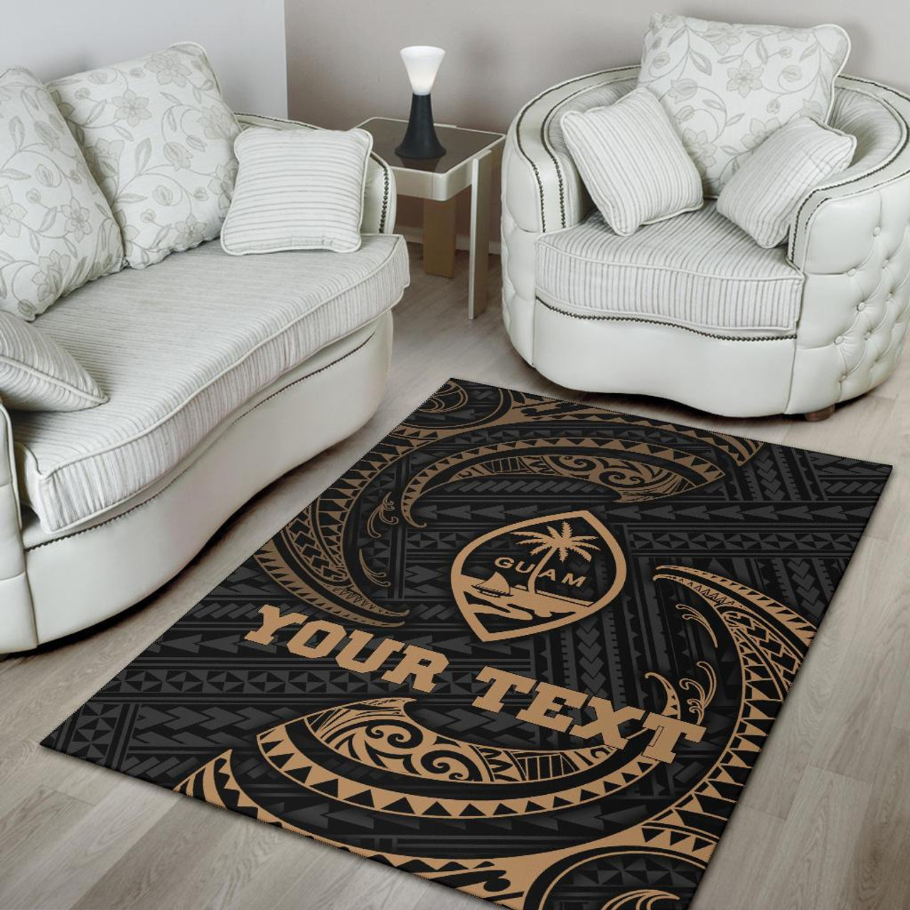 Guam Polynesian Custom Personalised Area Rug - Gold Tribal Wave Polynesian 4