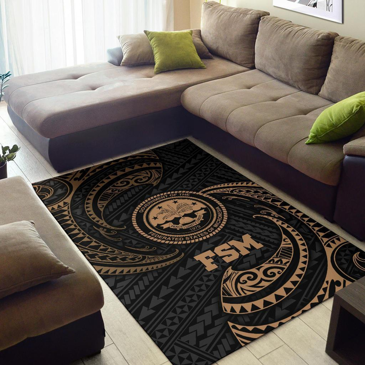 Federated States Of Micronesia Area Rug - Gold Tribal Wave Polynesian 2