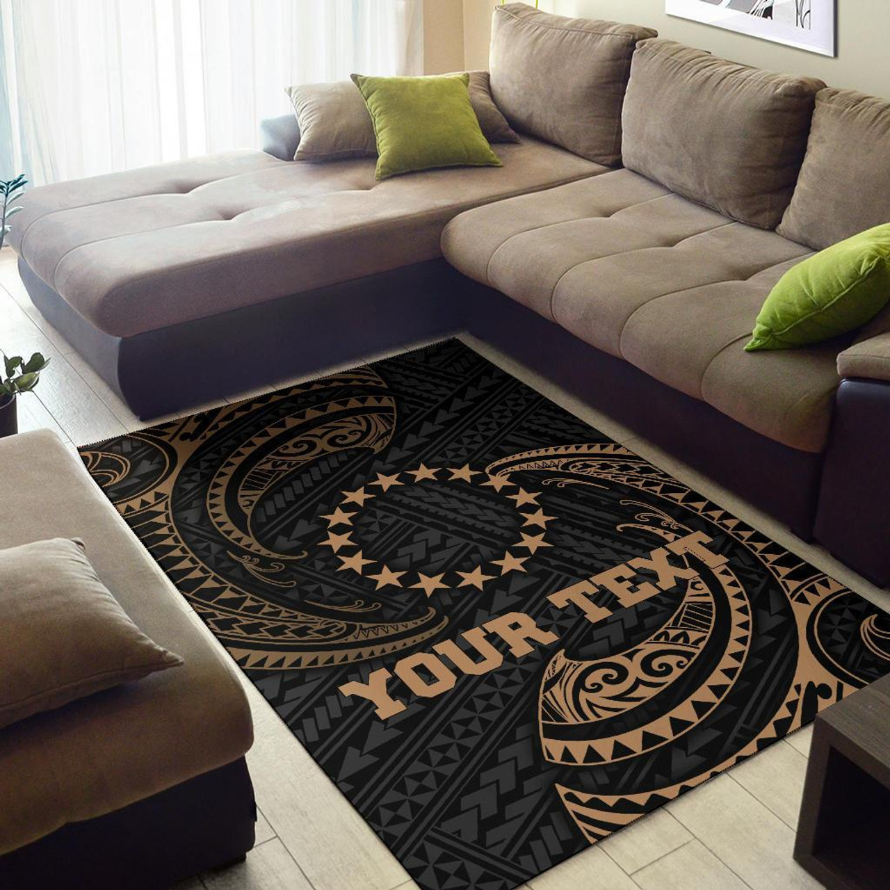 Cook Islands Polynesian Custom Personalised Area Rug - Gold Tribal Wave Polynesian 2