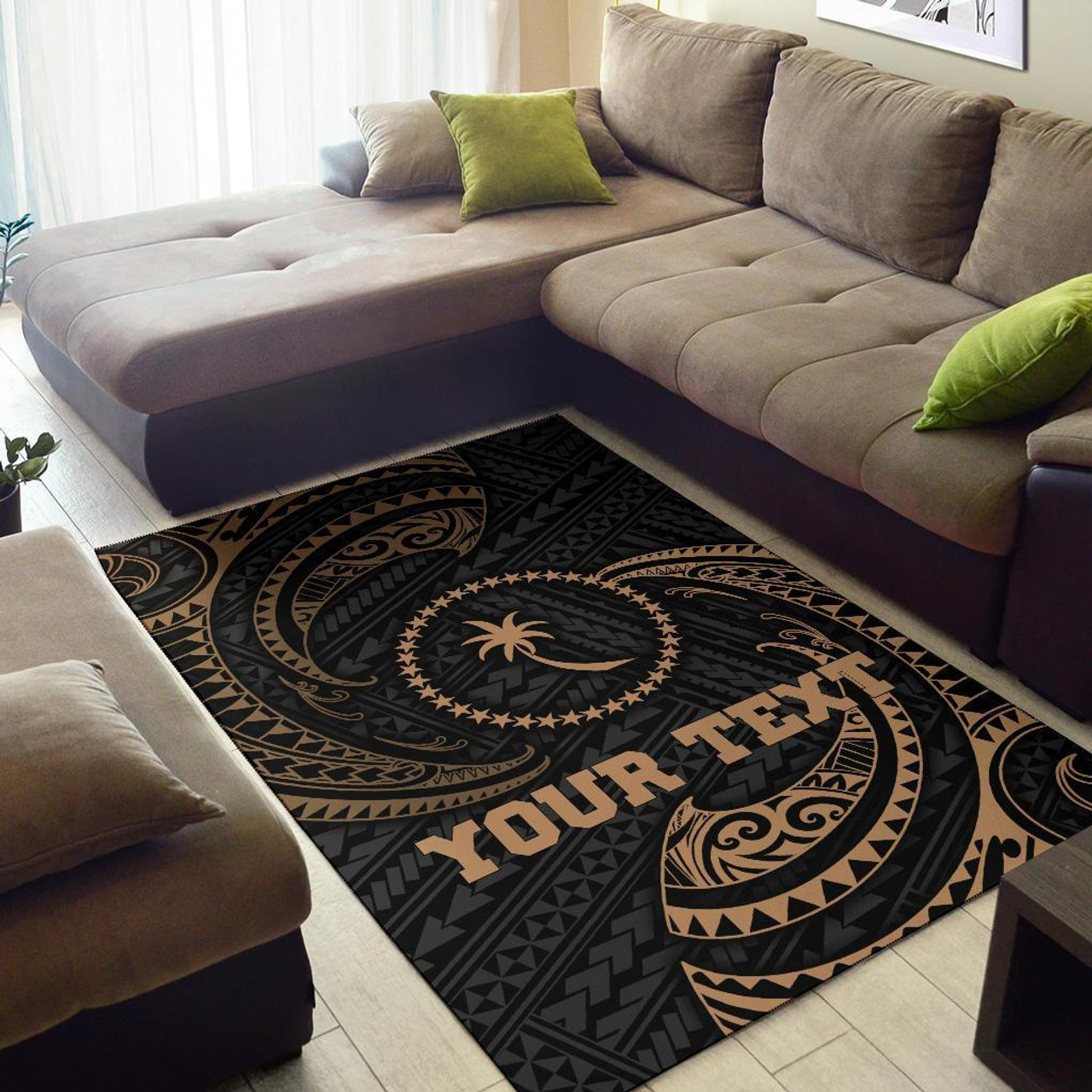 Chuuk Micronesia Custom Personalised Area Rug - Gold Tribal Wave Polynesian 2